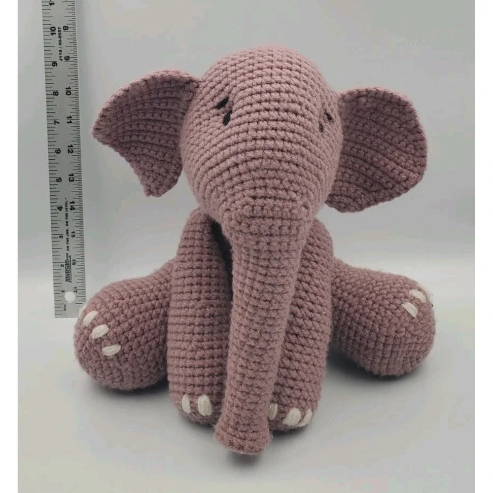Handmade Crochet Elephant Plush Gray Stuffed Animal Soft Toy